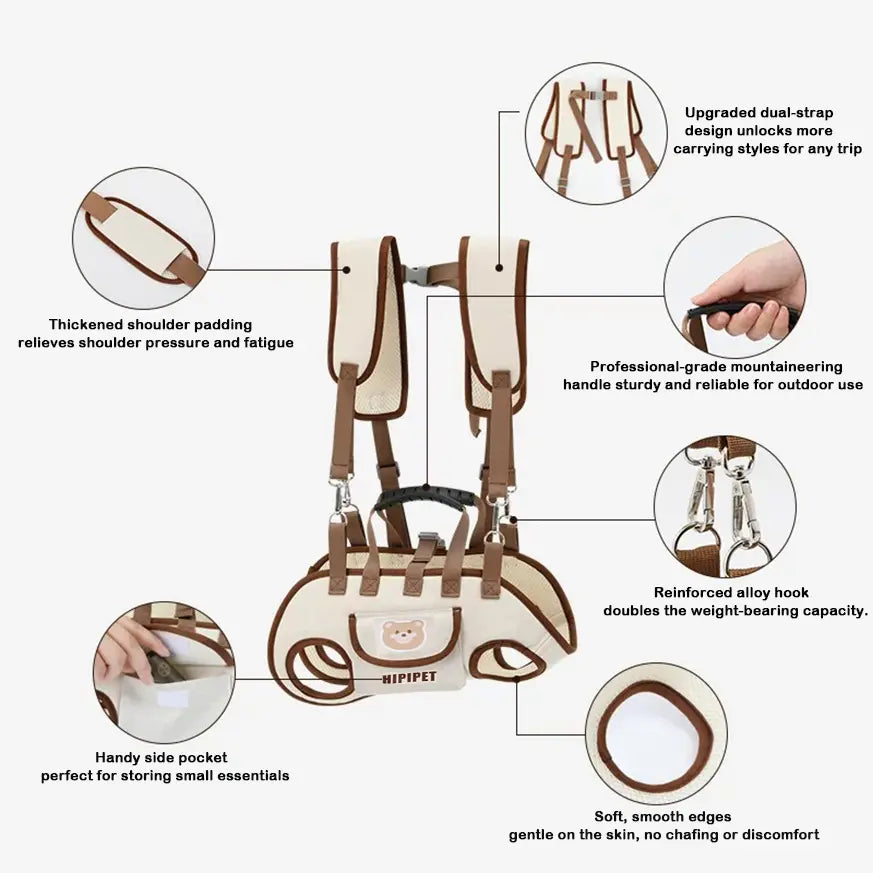 Hipipet Outdoor Dog Backpack Leash - Versatile Hands-Free Carrier with Side-Crossbody and Towing Air Mesh Design for Pets