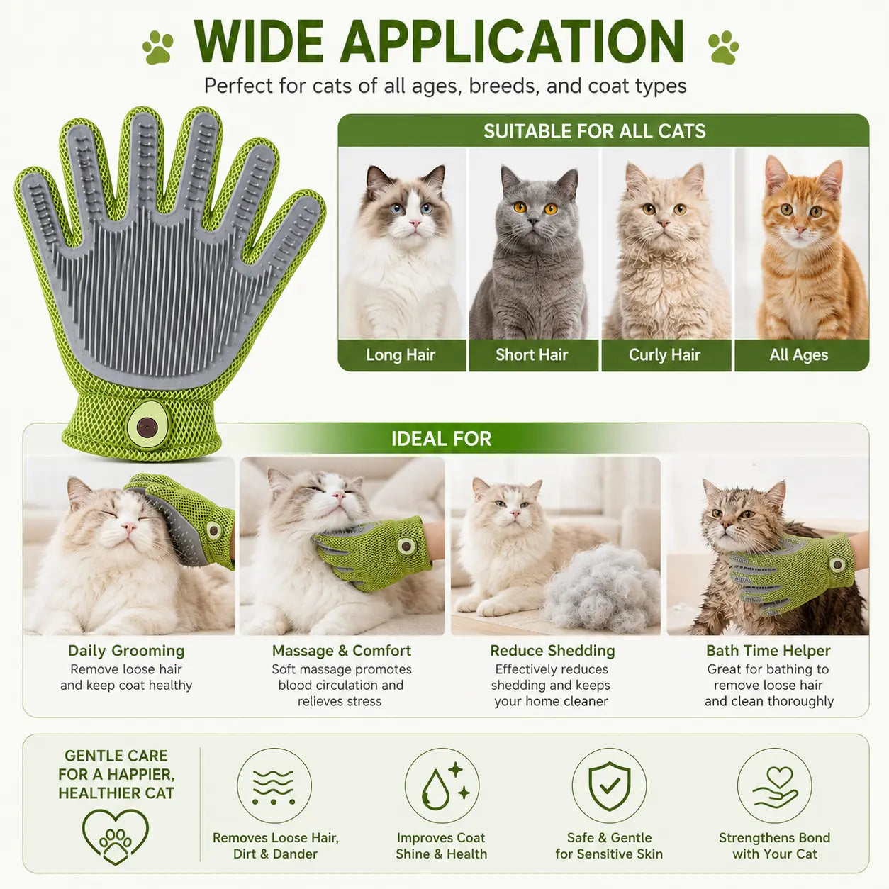 Professional Pet Grooming Glove for Cats and Dogs - Soft Silicone Brush for Daily Grooming, Deshedding, and Relaxing Massage to Enhance Pet Comfort and Maintain a Clean Home