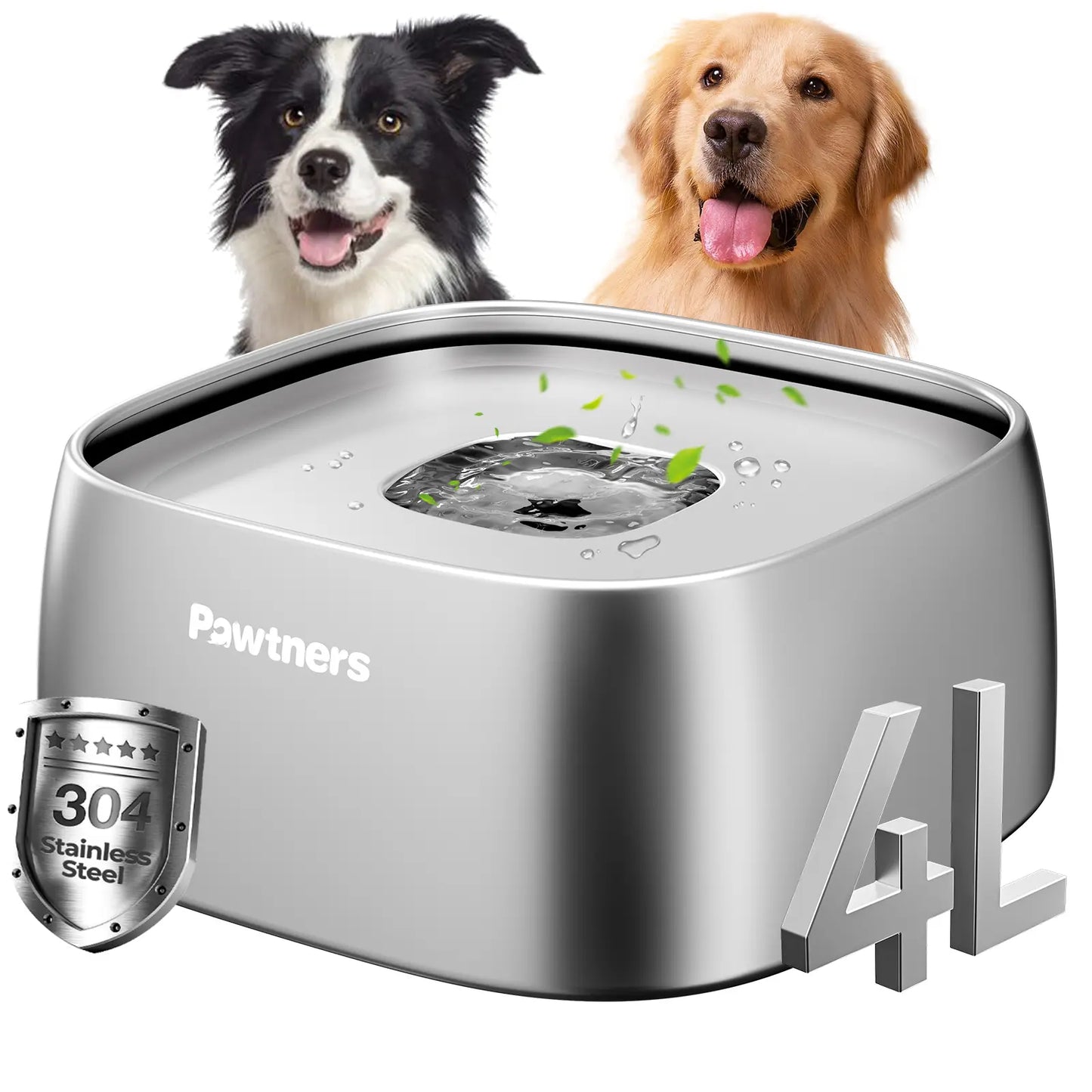 Pawtners No-Spill Pet Water Bowl with Floating Disk Design - Slow Feeder for Dogs and Cats of All Sizes