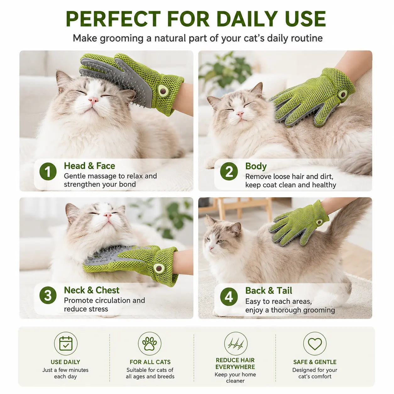 Professional Pet Grooming Glove for Cats and Dogs - Soft Silicone Brush for Daily Grooming, Deshedding, and Relaxing Massage to Enhance Pet Comfort and Maintain a Clean Home