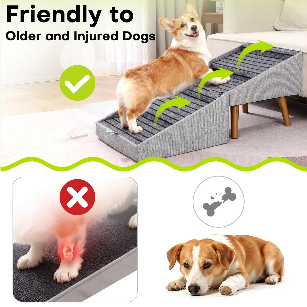 17'' Dog Stairs Ramp for Couch | Ziluce Wooden Ottoman Ramp for Sofa or Short Bed | for Senior,Small, Medium Dogs, Dachshund, IVDD | 2-In-1 Convertible Home Step Stool with Wood Foot