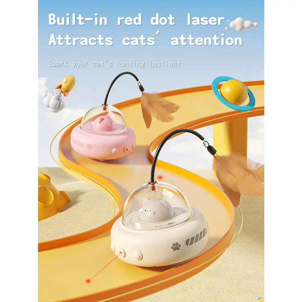 Interactive 2-in-1 Smart Laser and Feather Wand Toy for Indoor Cats - Automatic Rotating, Durable Self-Play Electric Pet Toy for Enhanced Feline Engagement