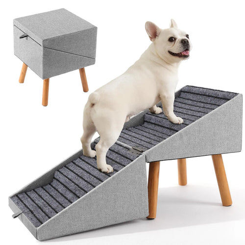 17'' Dog Stairs Ramp for Couch | Ziluce Wooden Ottoman Ramp for Sofa or Short Bed | for Senior,Small, Medium Dogs, Dachshund, IVDD | 2-In-1 Convertible Home Step Stool with Wood Foot