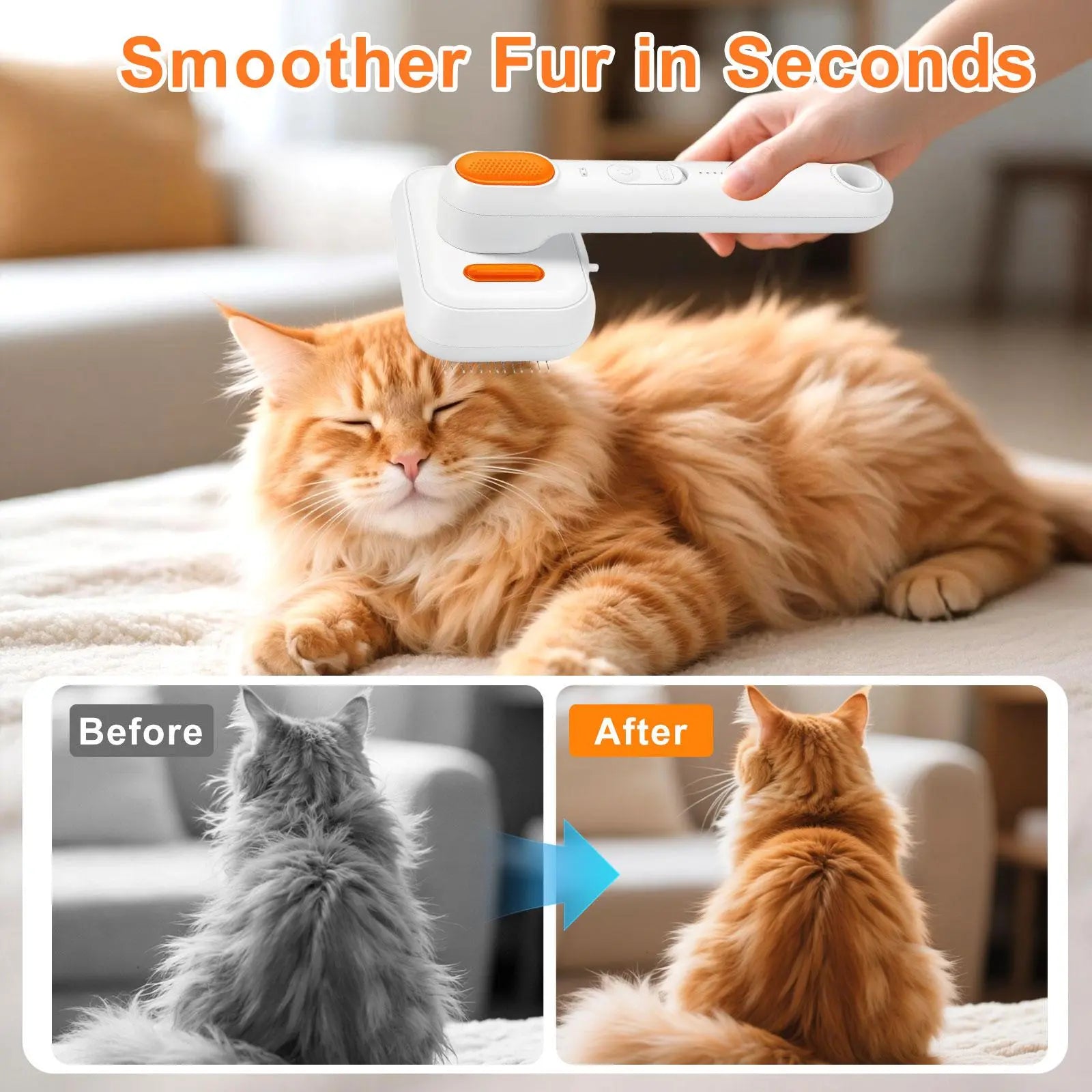 Cat Grooming Brush - Waterproof Steam Deshedding Tool with One-Button Hair Removal for Cats and Dogs, Ideal for Pet Fur Cleaning and Trimming