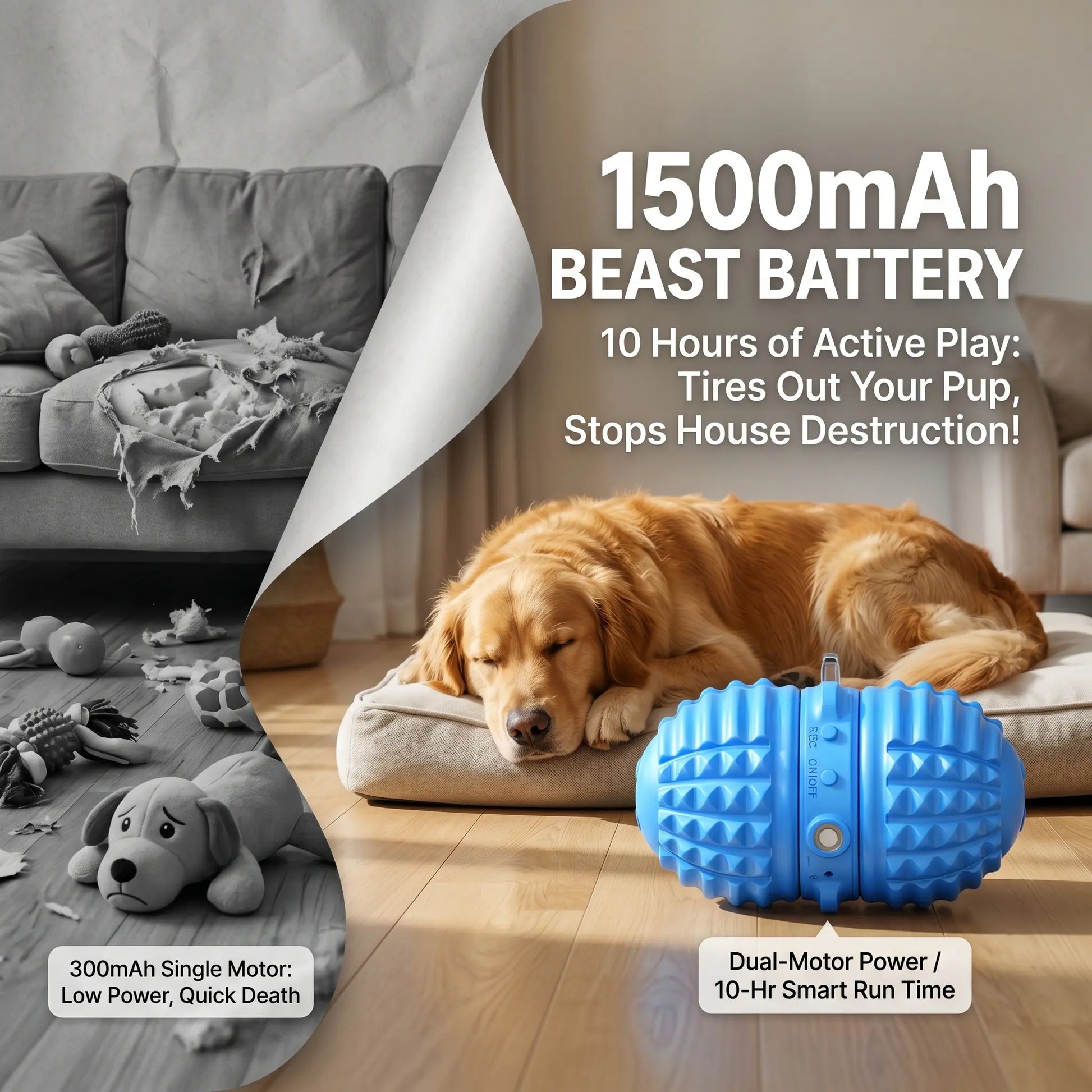Interactive Automatic Rolling Dog Toy with Dual Motors, Voice Recording, and Motion Activation - Water Resistant and Rechargeable for Small to Medium Dogs, Ideal for Indoor Play and Boredom Relief