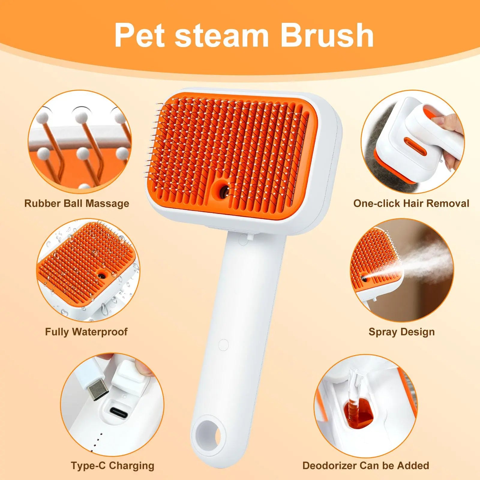 Cat Grooming Brush - Waterproof Steam Deshedding Tool with One-Button Hair Removal for Cats and Dogs, Ideal for Pet Fur Cleaning and Trimming