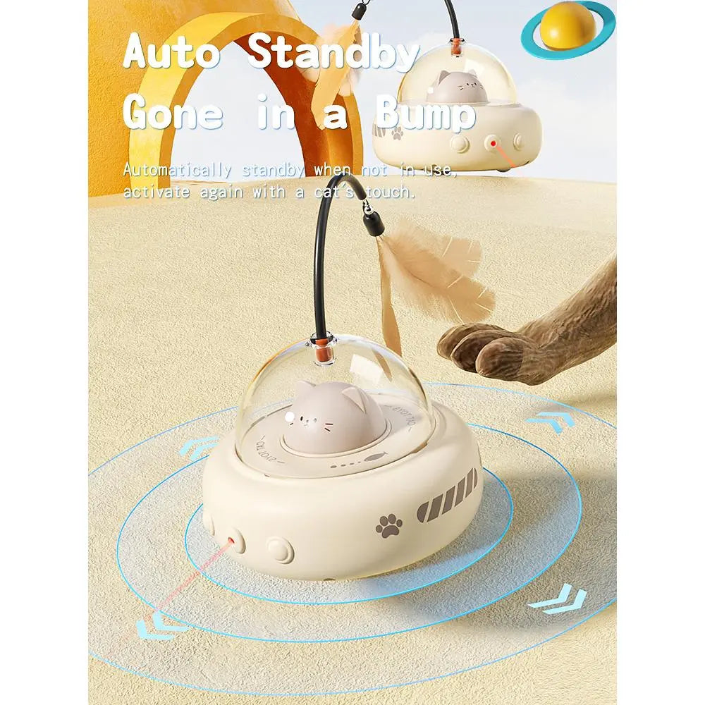 Interactive 2-in-1 Smart Laser and Feather Wand Toy for Indoor Cats - Automatic Rotating, Durable Self-Play Electric Pet Toy for Enhanced Feline Engagement