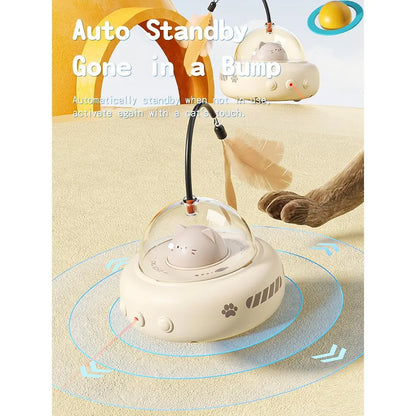 Interactive 2-in-1 Smart Laser and Feather Wand Toy for Indoor Cats - Automatic Rotating, Durable Self-Play Electric Pet Toy for Enhanced Feline Engagement