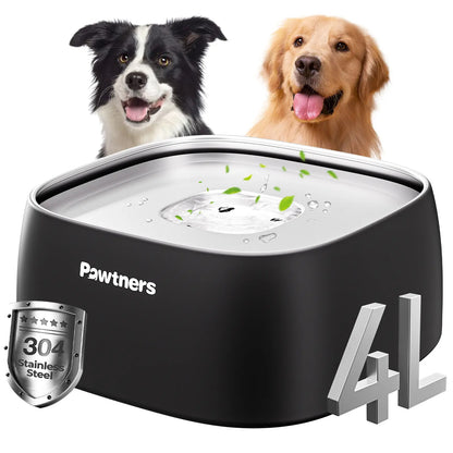 Pawtners No-Spill Pet Water Bowl with Floating Disk Design - Slow Feeder for Dogs and Cats of All Sizes