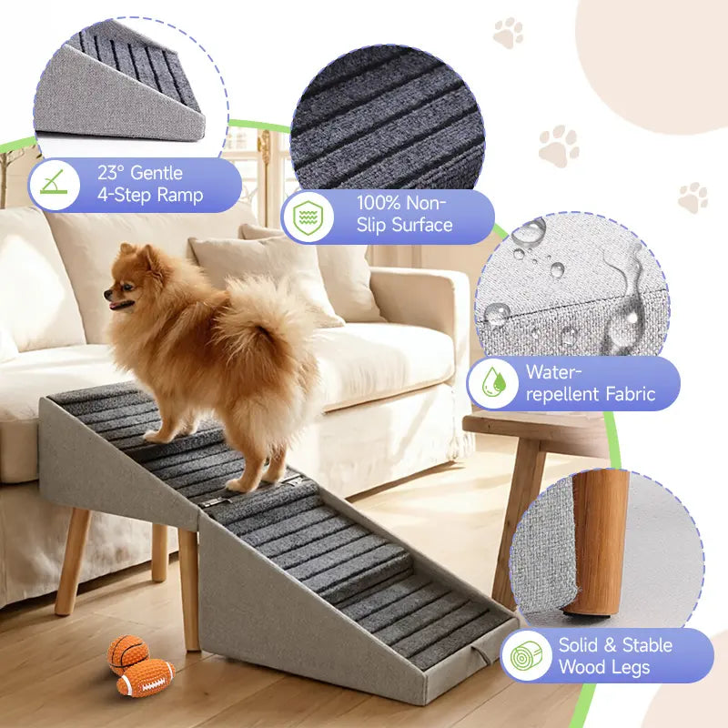 17'' Dog Stairs Ramp for Couch | Ziluce Wooden Ottoman Ramp for Sofa or Short Bed | for Senior,Small, Medium Dogs, Dachshund, IVDD | 2-In-1 Convertible Home Step Stool with Wood Foot
