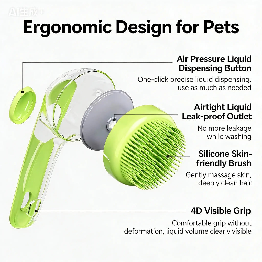 2026 Advanced 2-In-1 Pet Bath Brush with Integrated Shampoo Dispenser - Gentle Massage Grooming Tool for Long and Short Fur Dogs and Cats, Essential Bath Accessory