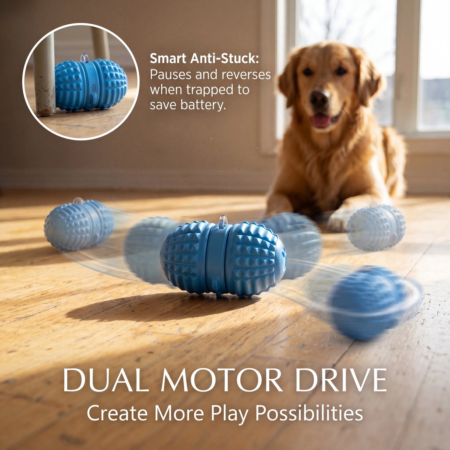 Interactive Automatic Rolling Dog Toy with Dual Motors, Voice Recording, and Motion Activation - Water Resistant and Rechargeable for Small to Medium Dogs, Ideal for Indoor Play and Boredom Relief