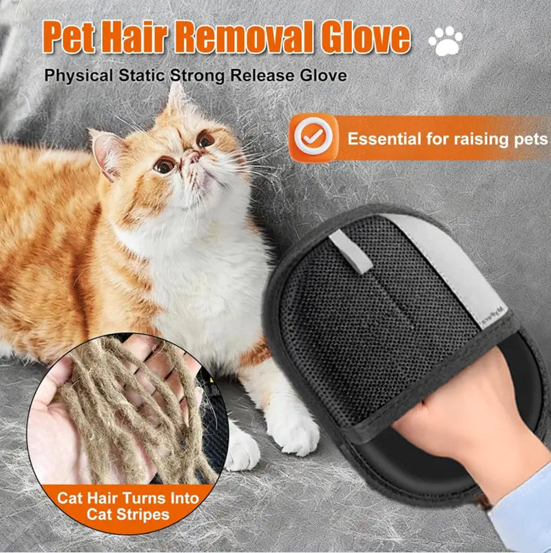 Electrostatic Pet Hair Removal Gloves - Dual-Sided Grooming Brush for Cats and Dogs