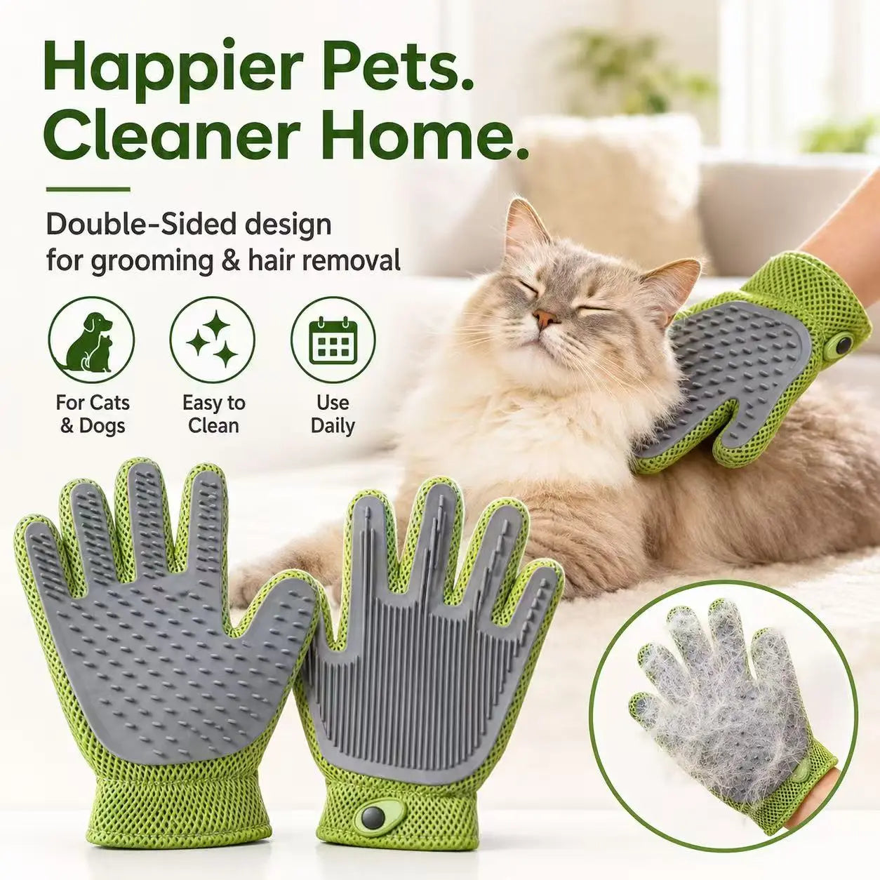 Professional Pet Grooming Glove for Cats and Dogs - Soft Silicone Brush for Daily Grooming, Deshedding, and Relaxing Massage to Enhance Pet Comfort and Maintain a Clean Home