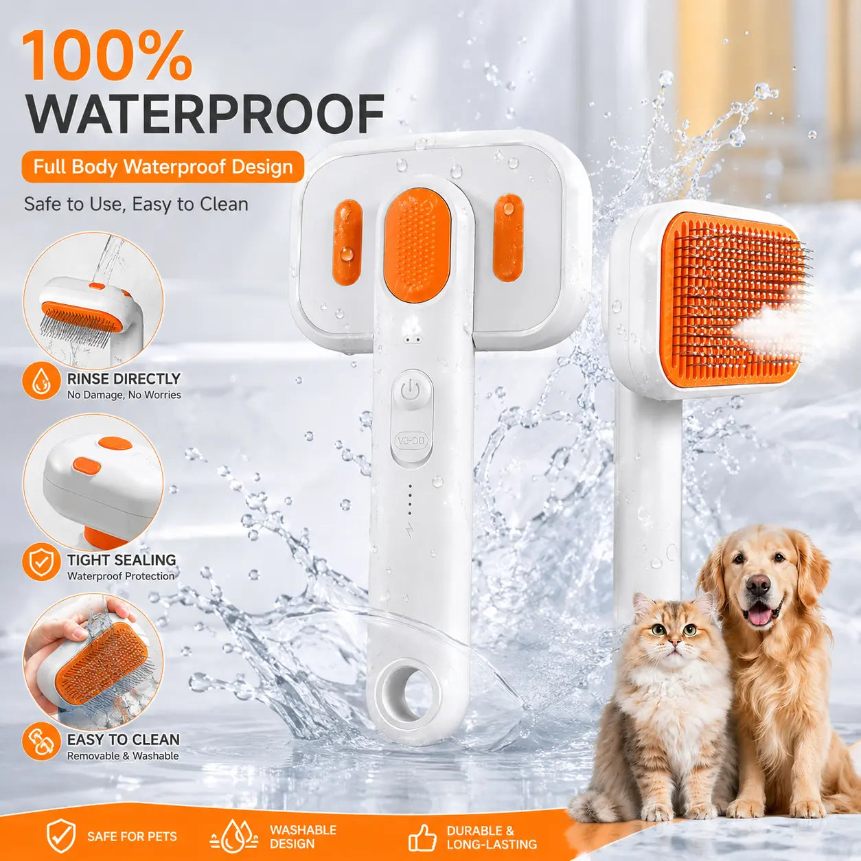 Cat Grooming Brush - Waterproof Steam Deshedding Tool with One-Button Hair Removal for Cats and Dogs, Ideal for Pet Fur Cleaning and Trimming