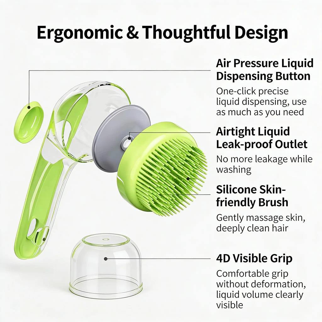 2026 Advanced 2-In-1 Pet Bath Brush with Integrated Shampoo Dispenser - Gentle Massage Grooming Tool for Long and Short Fur Dogs and Cats, Essential Bath Accessory