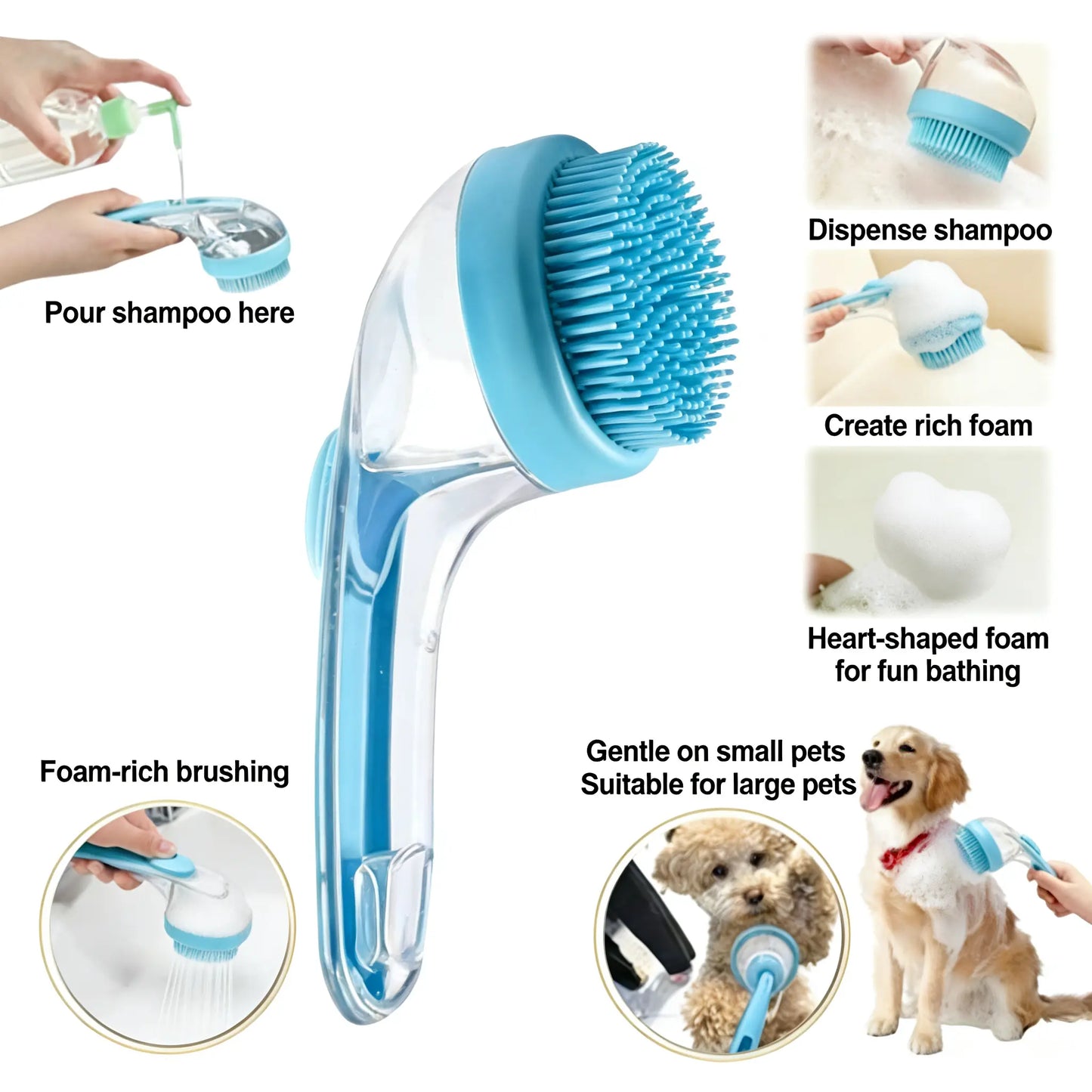 2026 Advanced 2-In-1 Pet Bath Brush with Integrated Shampoo Dispenser - Gentle Massage Grooming Tool for Long and Short Fur Dogs and Cats, Essential Bath Accessory