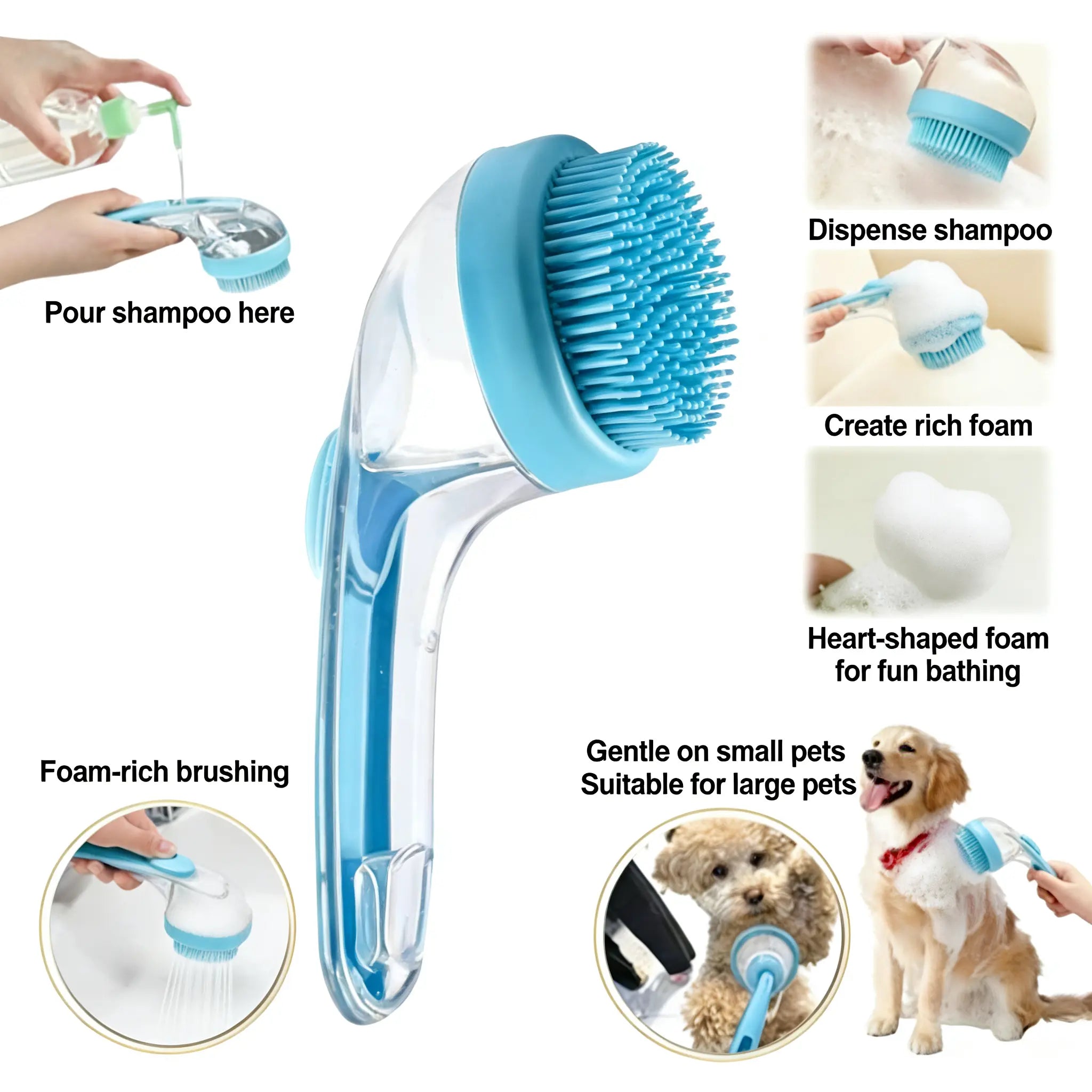 2026 Advanced 2-In-1 Pet Bath Brush with Integrated Shampoo Dispenser - Gentle Massage Grooming Tool for Long and Short Fur Dogs and Cats, Essential Bath Accessory