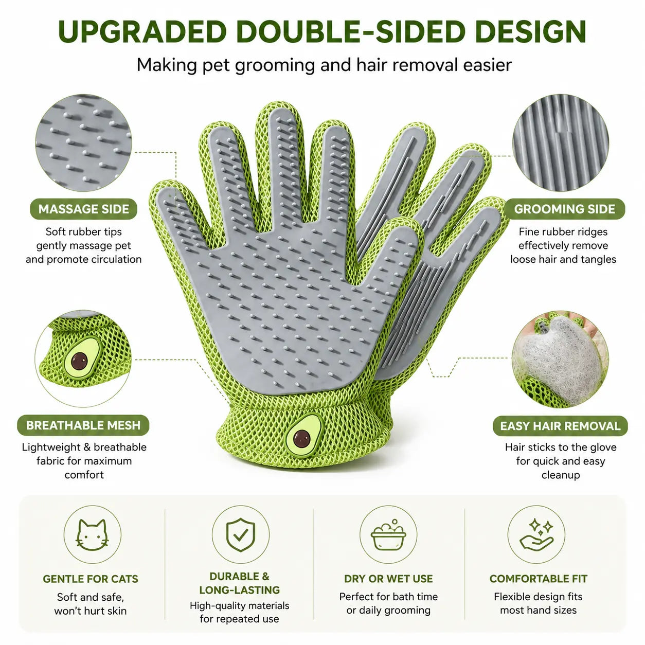 Professional Pet Grooming Glove for Cats and Dogs - Soft Silicone Brush for Daily Grooming, Deshedding, and Relaxing Massage to Enhance Pet Comfort and Maintain a Clean Home