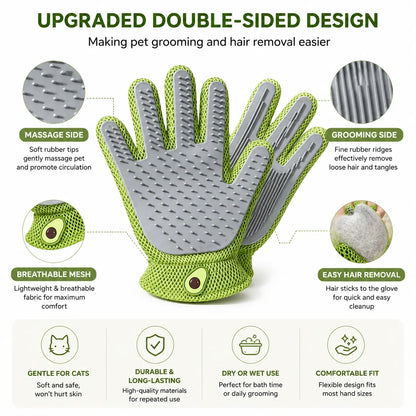 Professional Pet Grooming Glove for Cats and Dogs - Soft Silicone Brush for Daily Grooming, Deshedding, and Relaxing Massage to Enhance Pet Comfort and Maintain a Clean Home