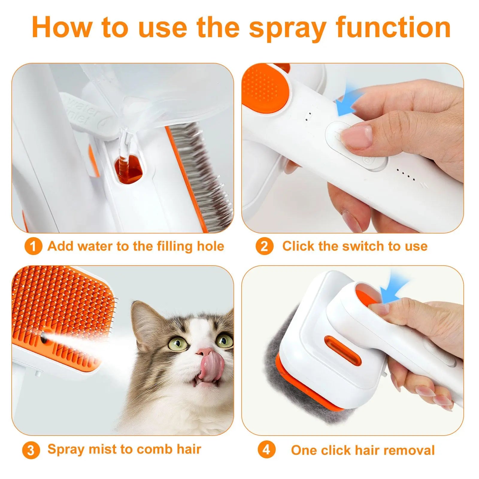 Cat Grooming Brush - Waterproof Steam Deshedding Tool with One-Button Hair Removal for Cats and Dogs, Ideal for Pet Fur Cleaning and Trimming